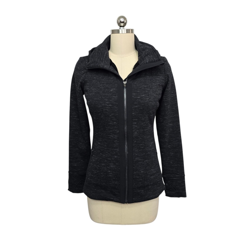 Athleta Women's‎ Heathered Black Full Zip Up Hoodie Jacket Size XS Fleece Lined